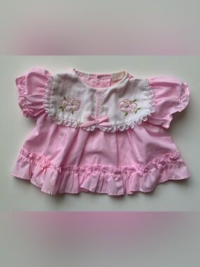 Vintage 80s Pink Floral Lace-Trim Baby Dress